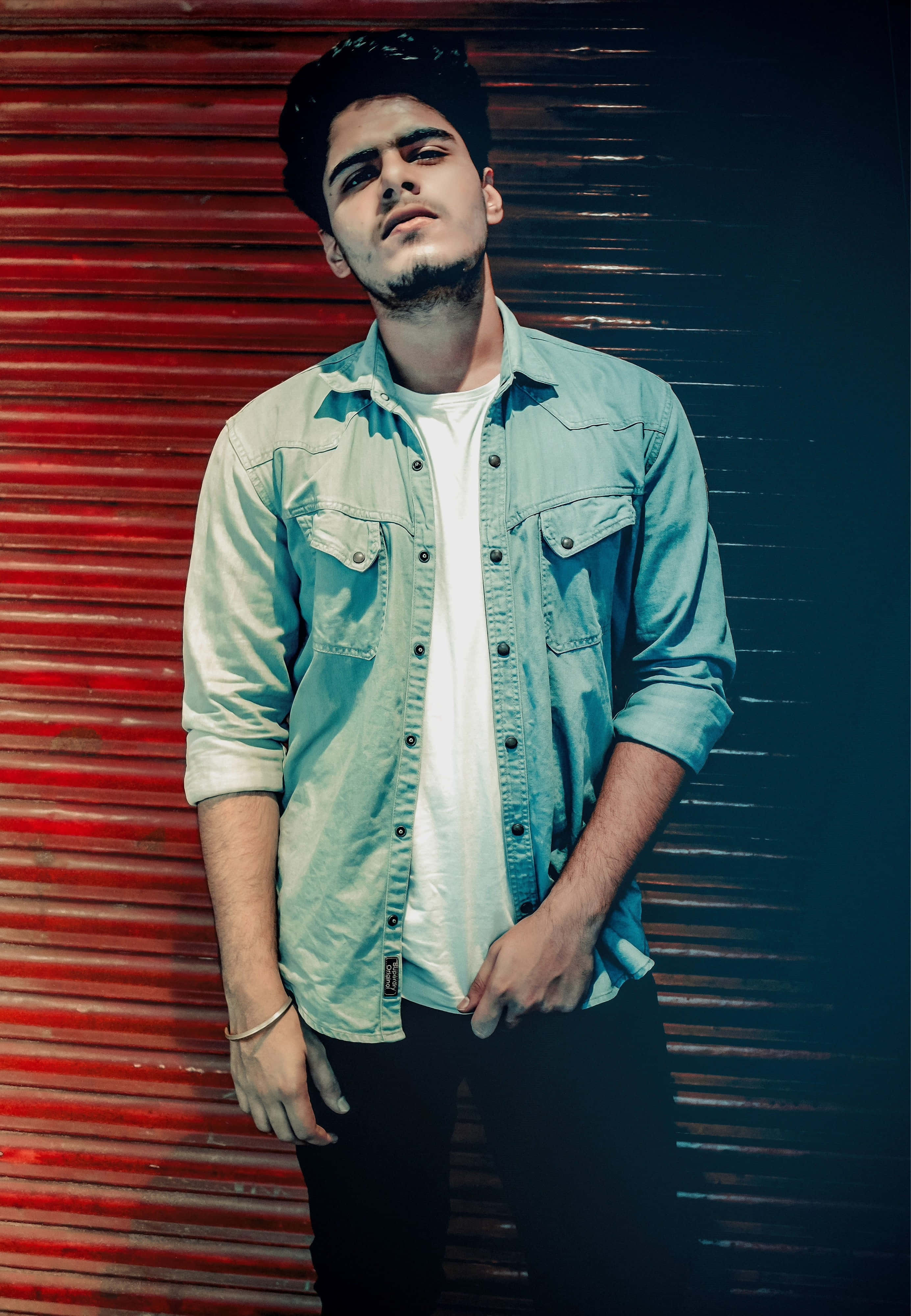 4K Boys Attitude, cool Indian guy, light blue denim shirt, 4K Phone Wallpaper