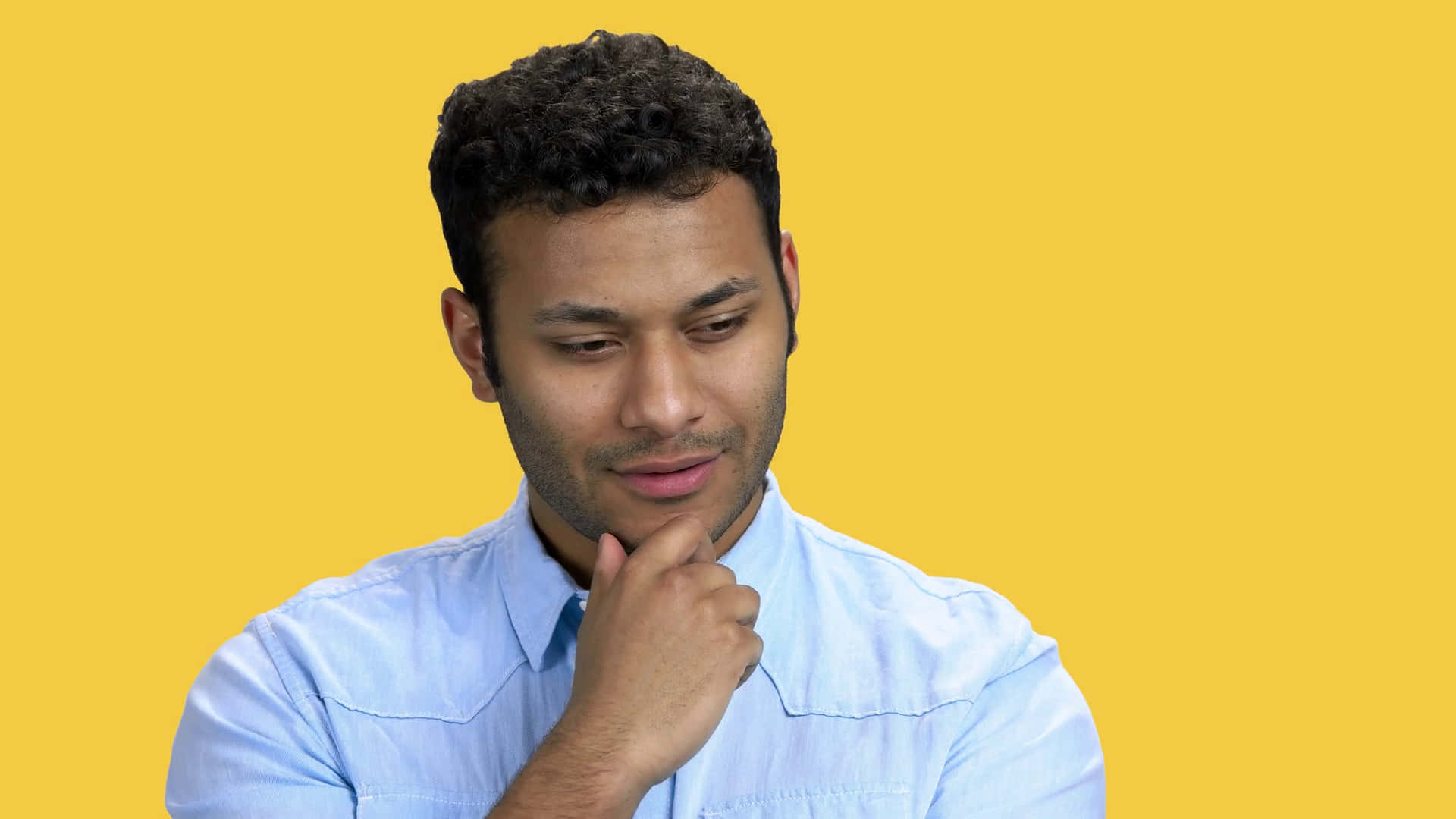 Indian Guy, light blue shirt, vibrant yellow background, Full HD Desktop Wallpaper