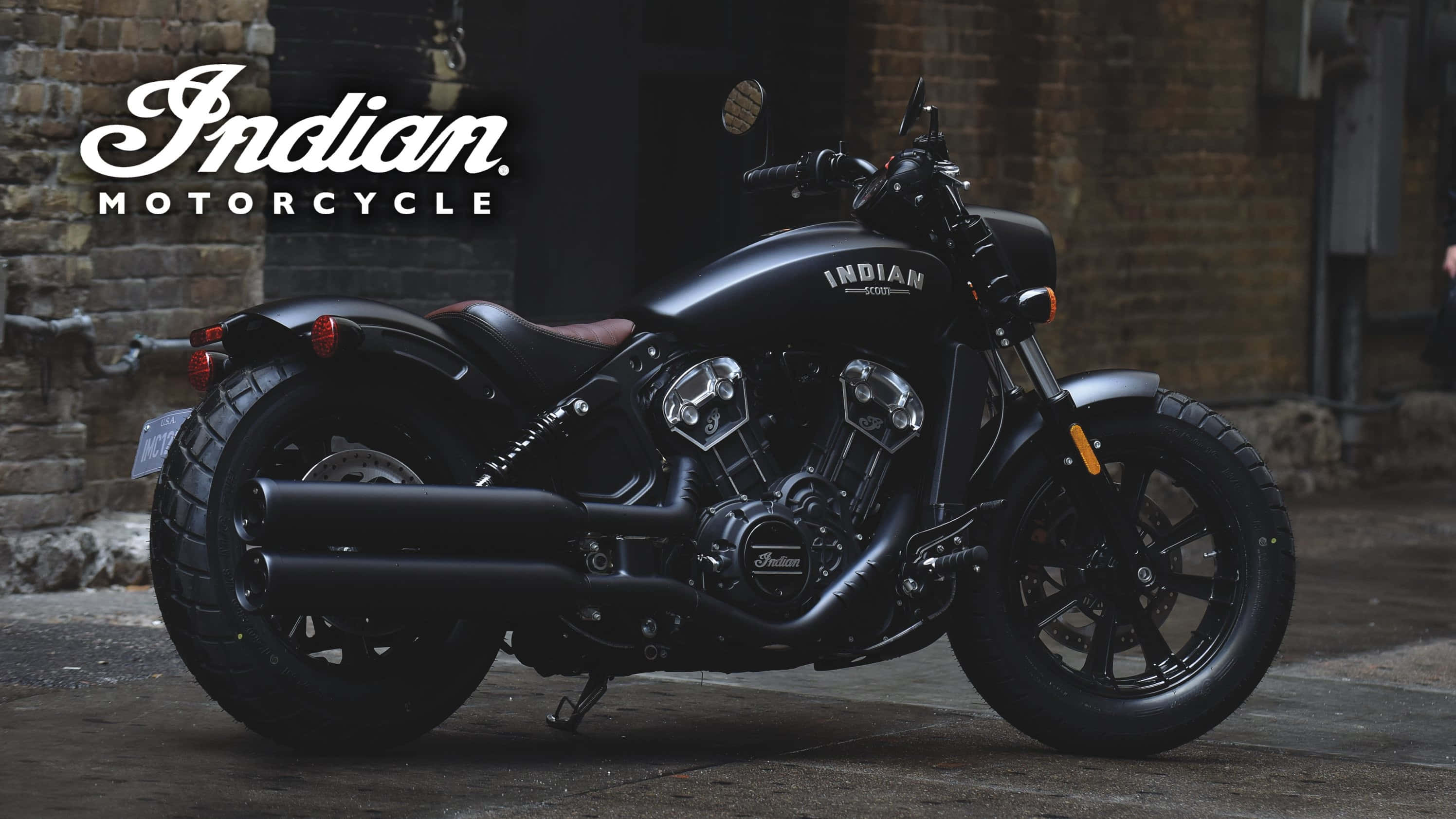 Indian Motorcycle, matte black, urban alley, 2K Desktop Wallpaper