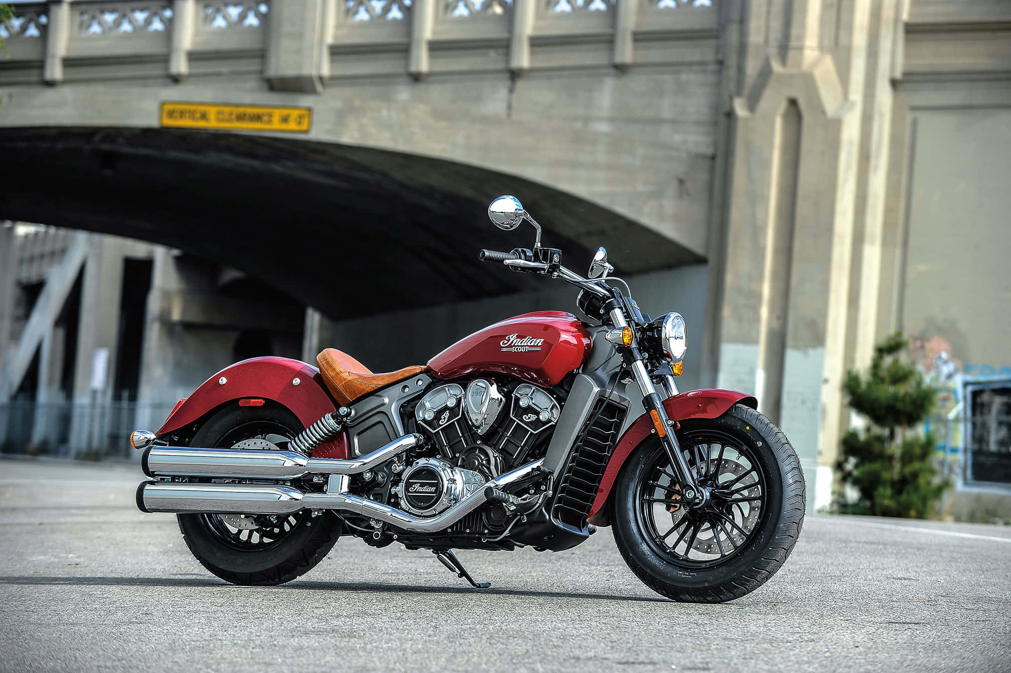 Indian Motorcycle, glossy red, concrete overpass, Full HD Desktop Wallpaper