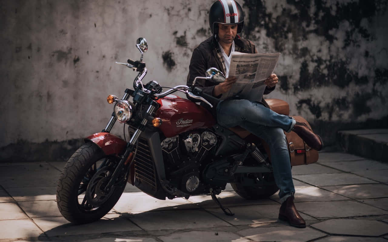Indian Motorcycle, red Indian motorcycle, man in a helmet, HD Desktop Wallpaper