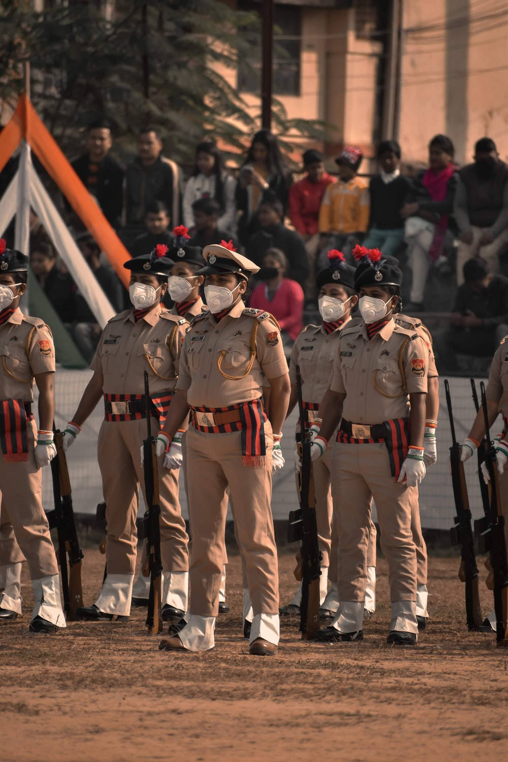 Indian Police, beige uniforms, face masks, HD Phone Wallpaper