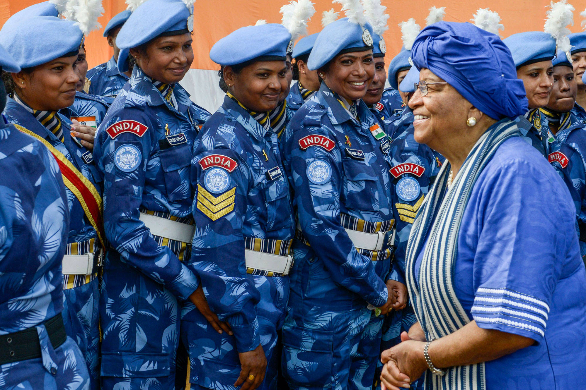 female Indian police, blue traditional attire, blue berets, Full HD Desktop Wallpaper