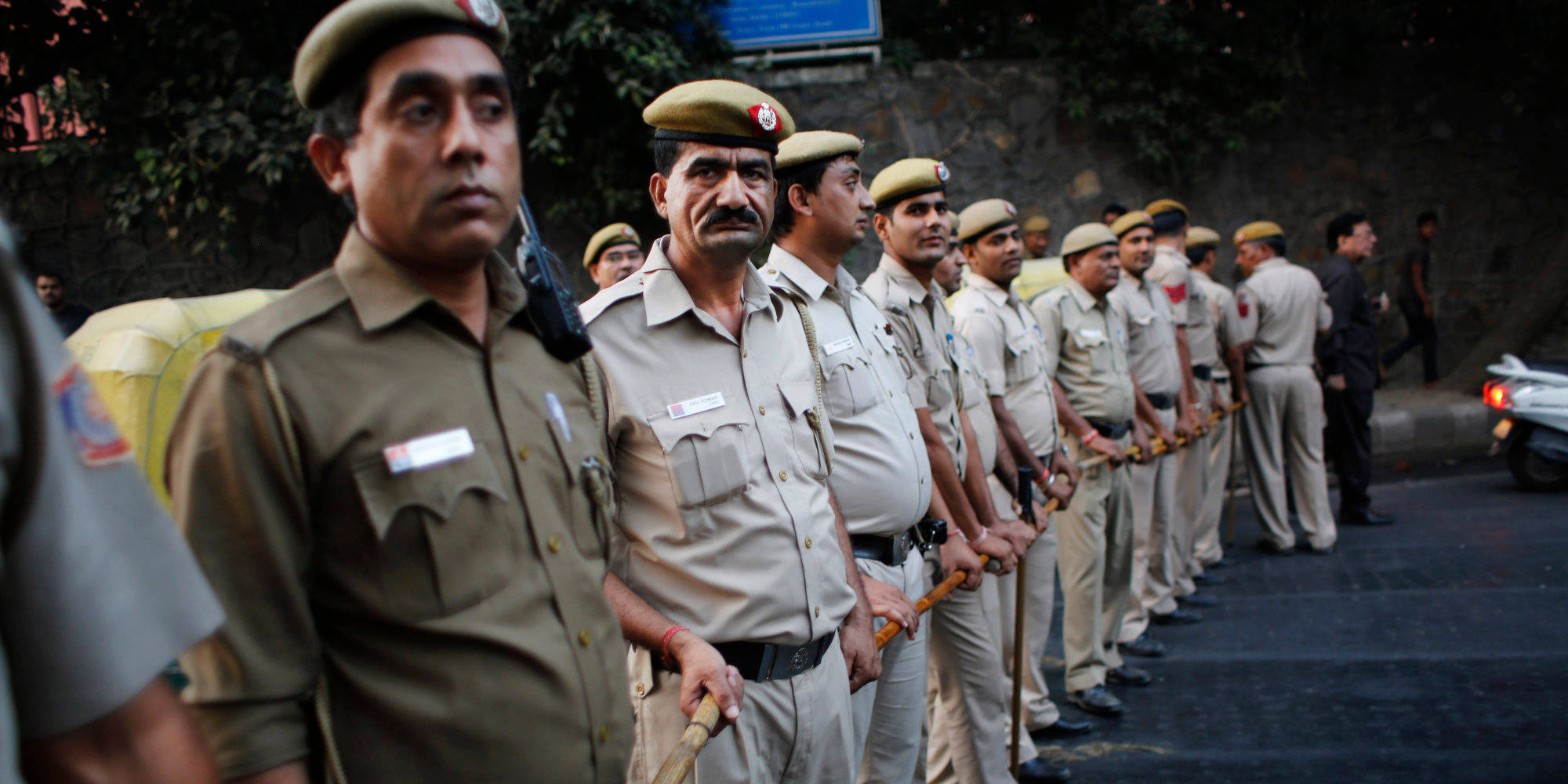 Indian Police, uniformed police officers, batons, Full HD Desktop Wallpaper