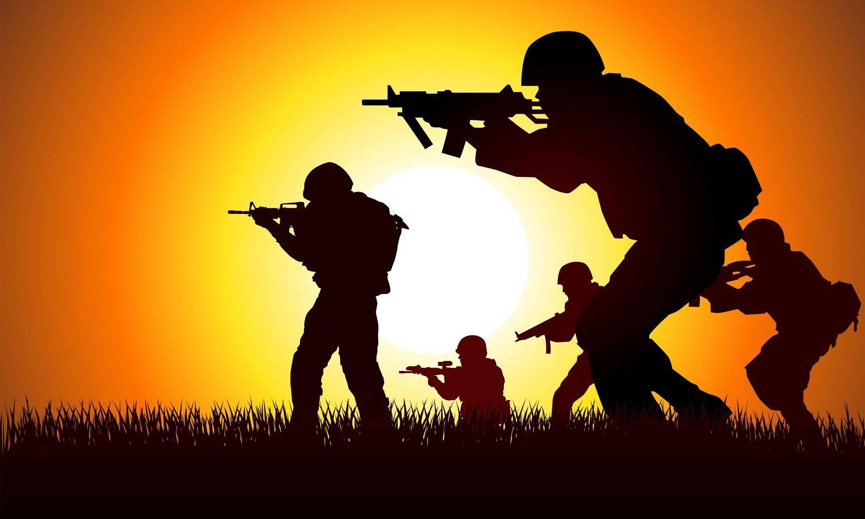 Indian Soldiers, silhouetted soldiers, tall grass, HD Desktop Wallpaper