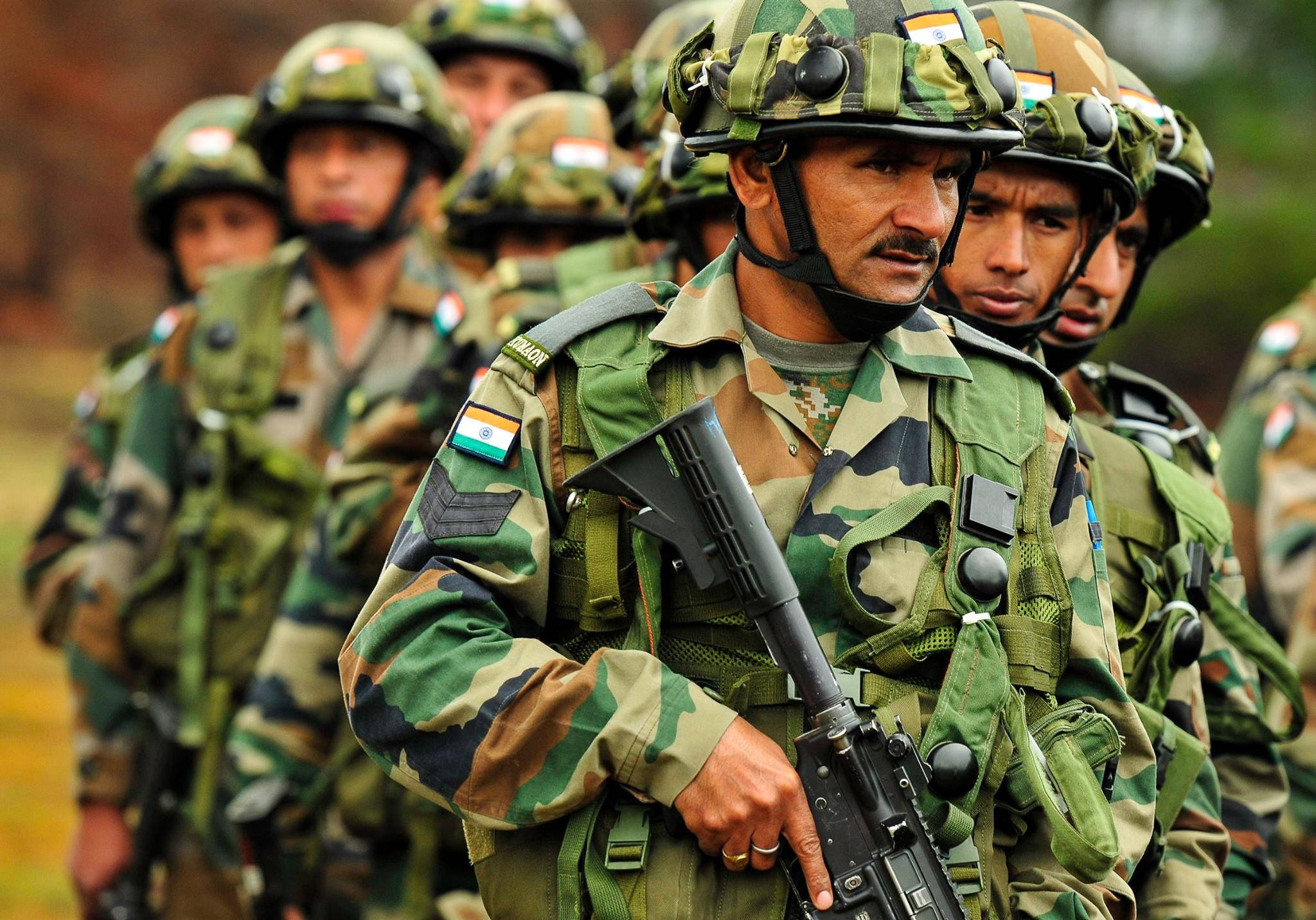 Indian Soldiers, camouflage gear, formation, Full HD Desktop Wallpaper