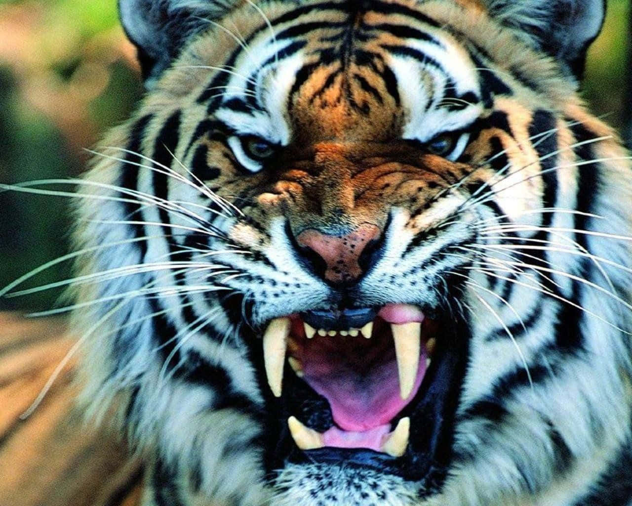 Indian Tiger, growling, bared teeth, HD Desktop Wallpaper
