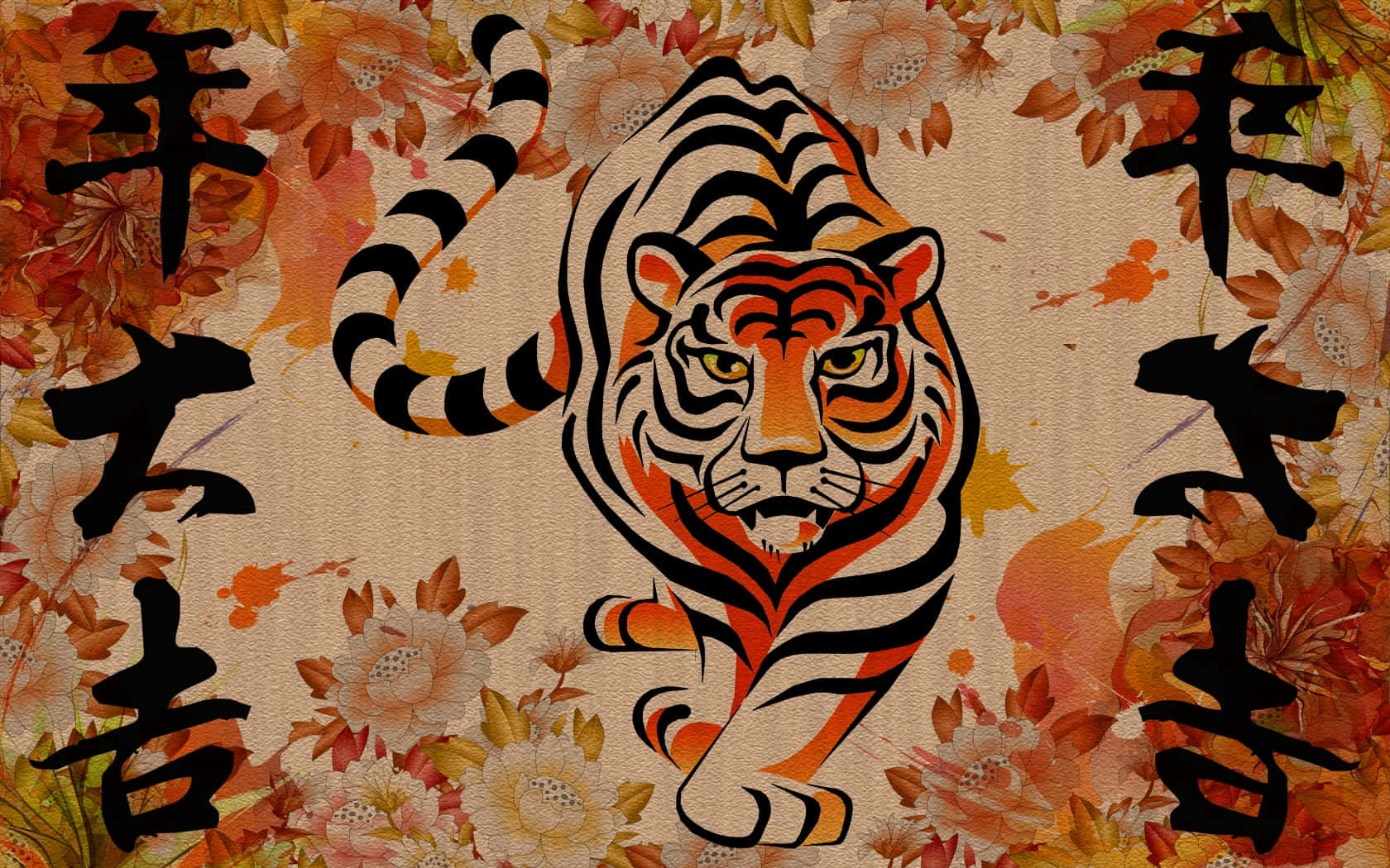 Autumn Tiger Aesthetic, orange tiger, black stripes, HD Desktop Wallpaper