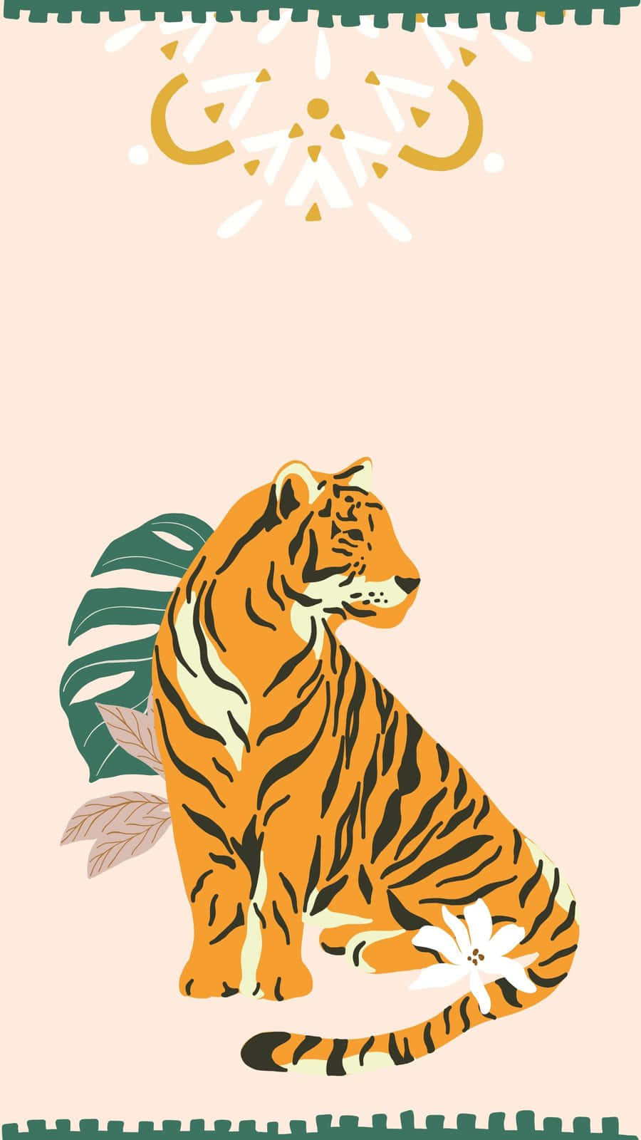 orange tiger, black stripes, green leaf, HD Phone Wallpaper