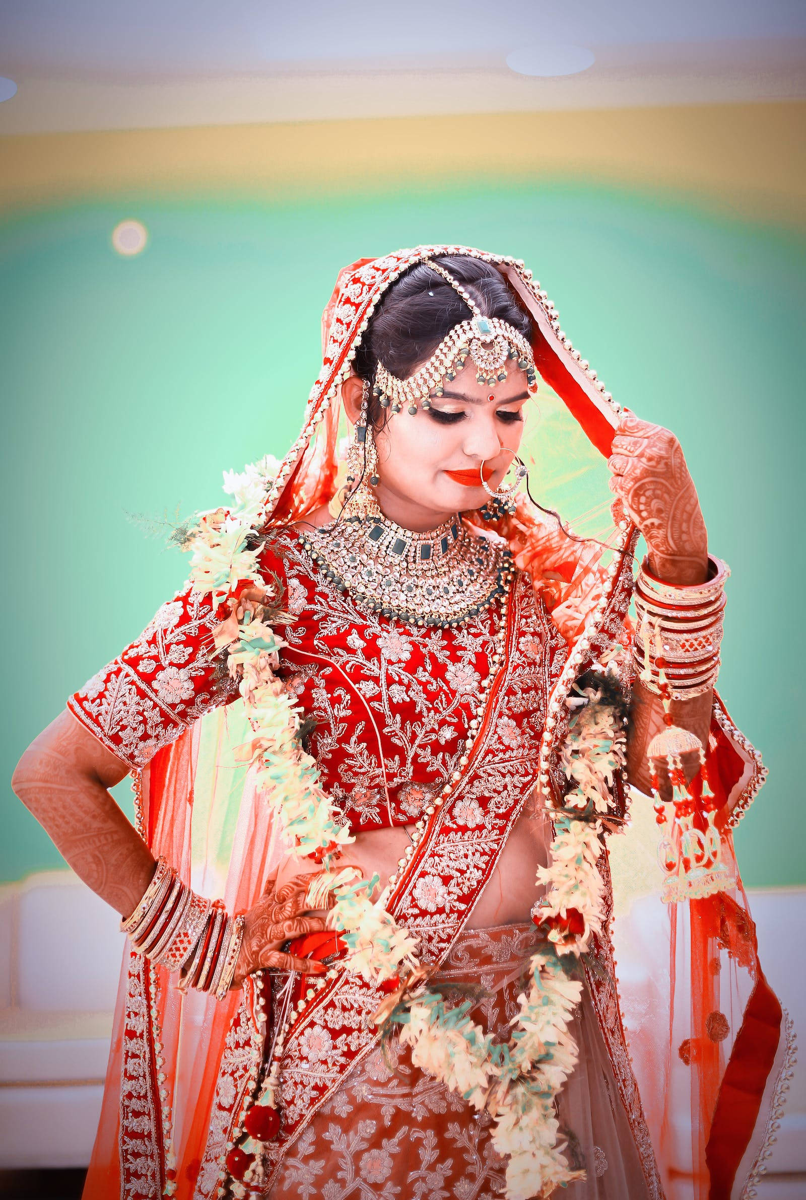 bride, red, gold, Full HD Phone Wallpaper