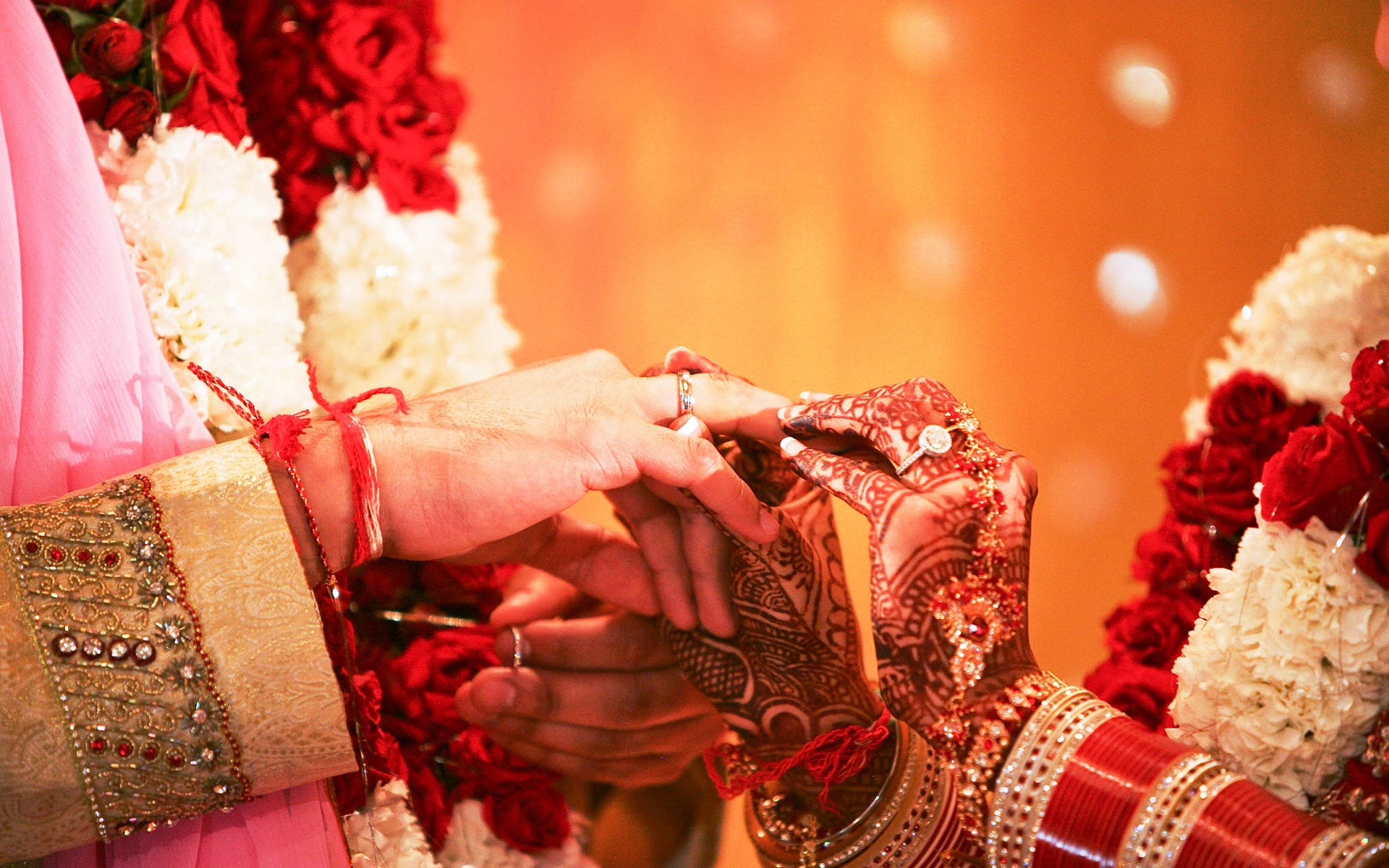 red traditional indian wedding, henna, jewelry, Full HD Desktop Wallpaper