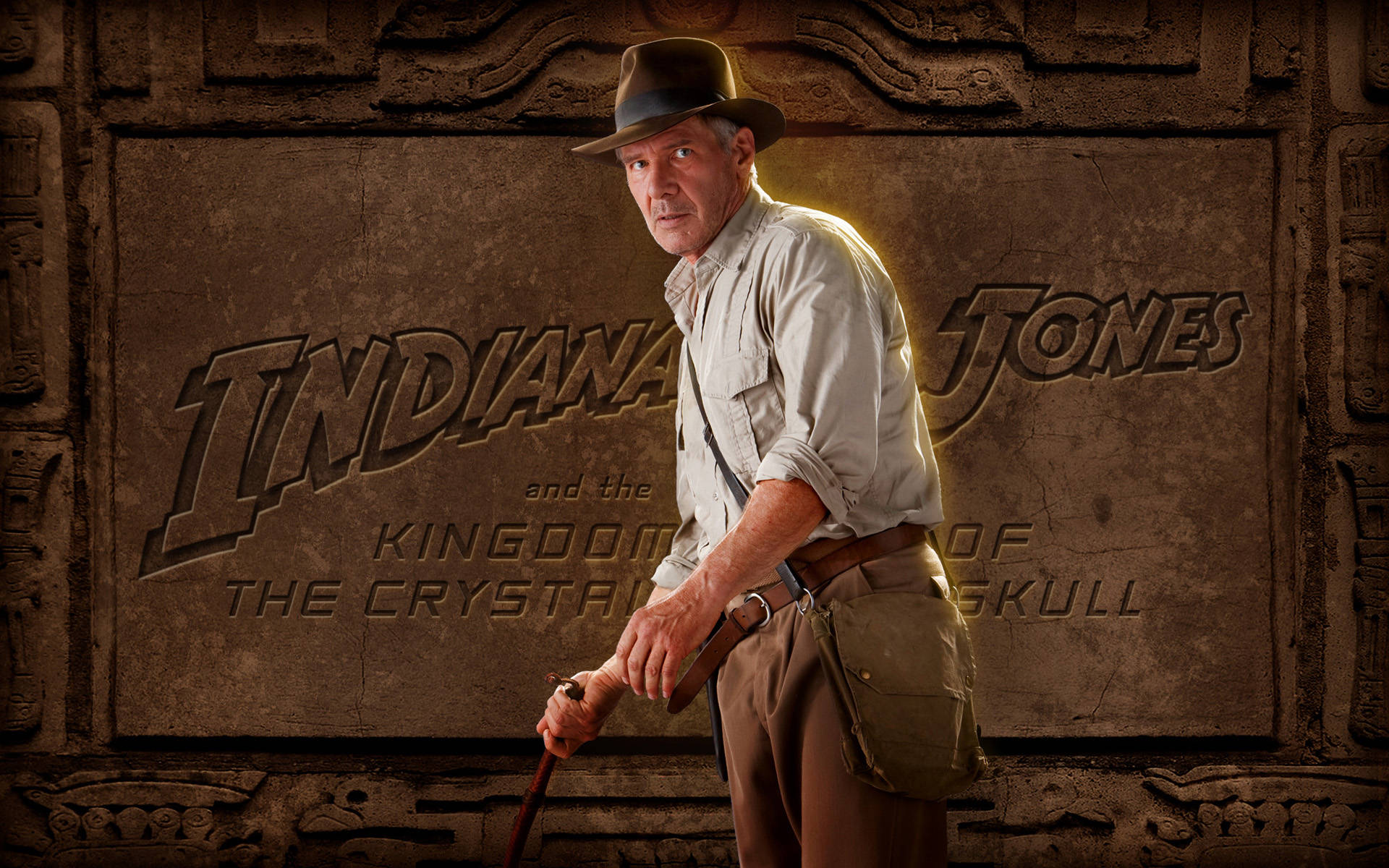 Indiana Jones, stone wall, signature hat, Full HD Desktop Wallpaper