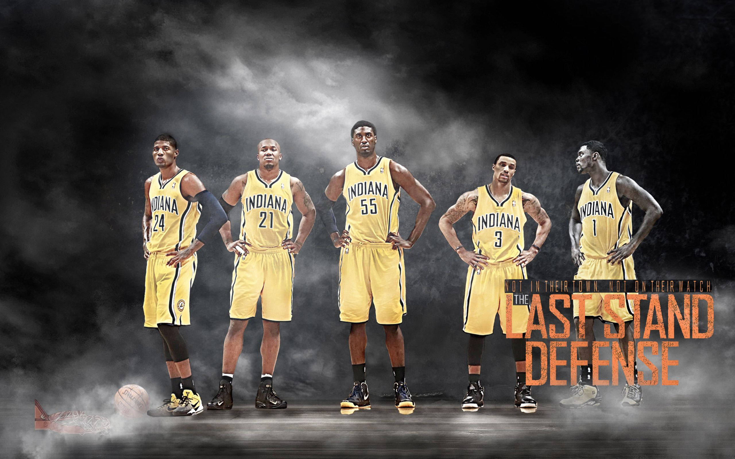 Indiana Pacers, yellow jerseys, smoky dark studio, 2K Desktop Wallpaper