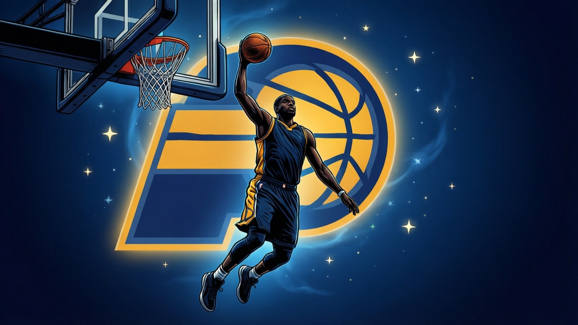starry night, basketball player, midair dunk, Full HD Desktop Wallpaper