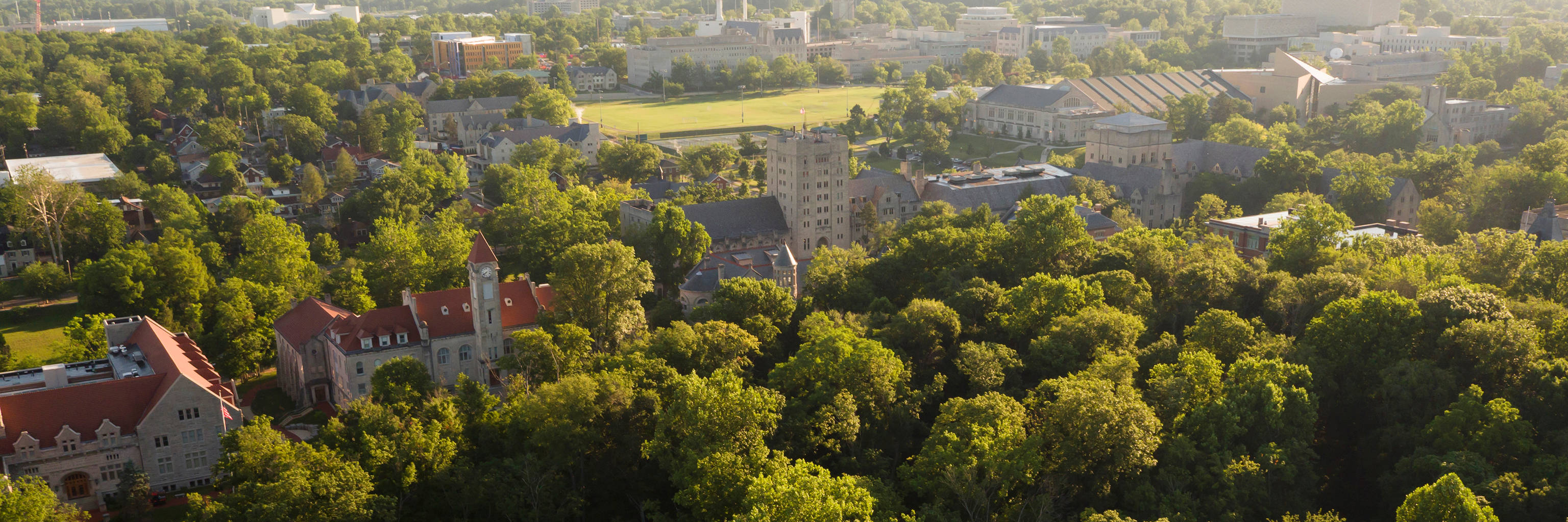 Indiana University Bloomington, aerial view, red-roofed buildings, 2K Desktop Wallpaper