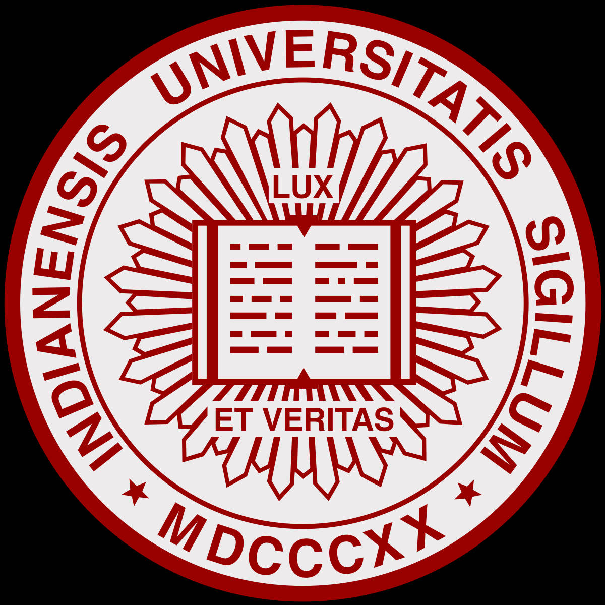 Indiana University Bloomington, red and white circular seal, open book, SD Desktop Wallpaper