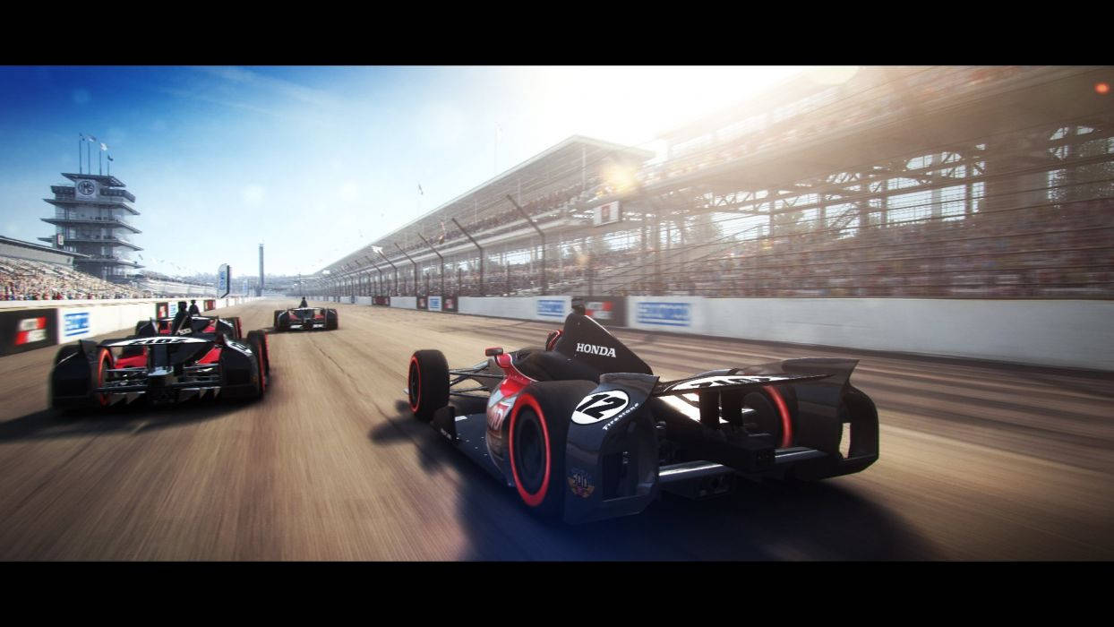 Indianapolis 500, sunlit racetrack, grandstands, SD Desktop Wallpaper