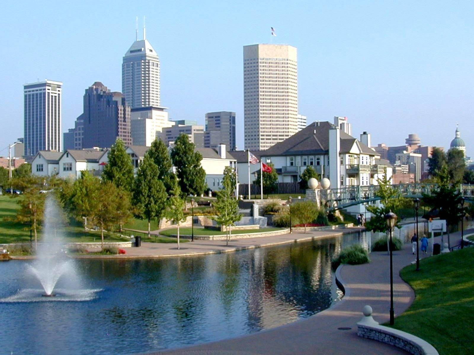 Indianapolis, fountain, urban park, HD Desktop Wallpaper