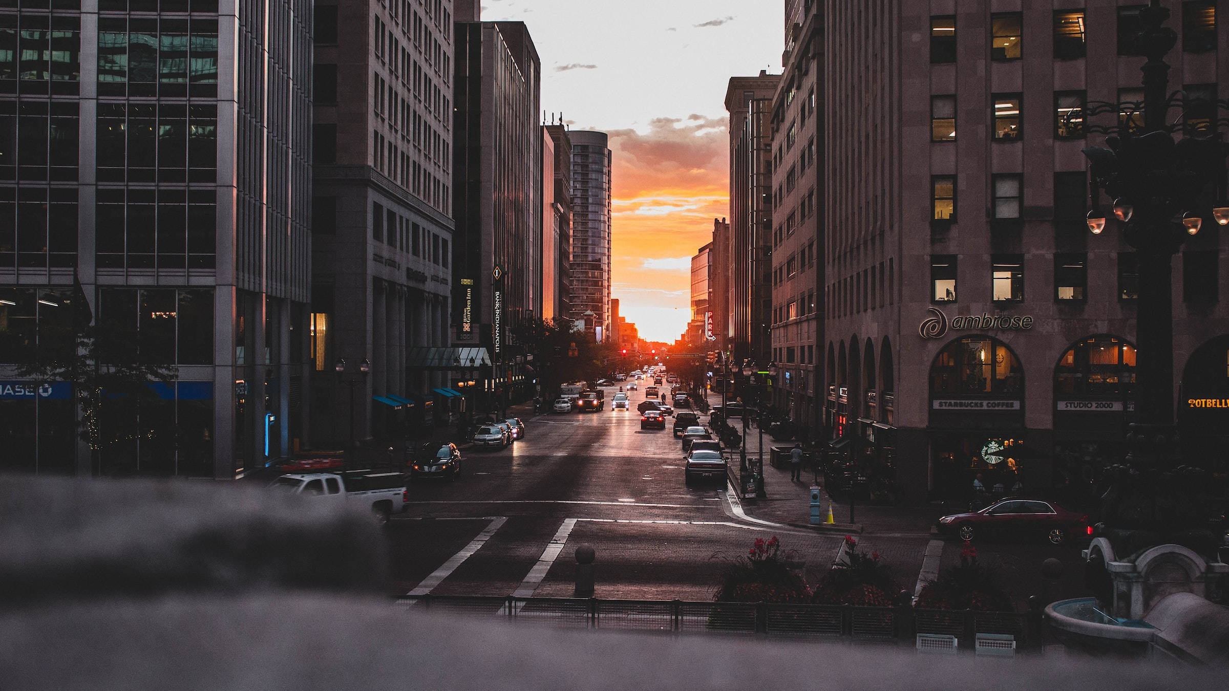 Indianapolis, sunset, city streets, Full HD Desktop Wallpaper