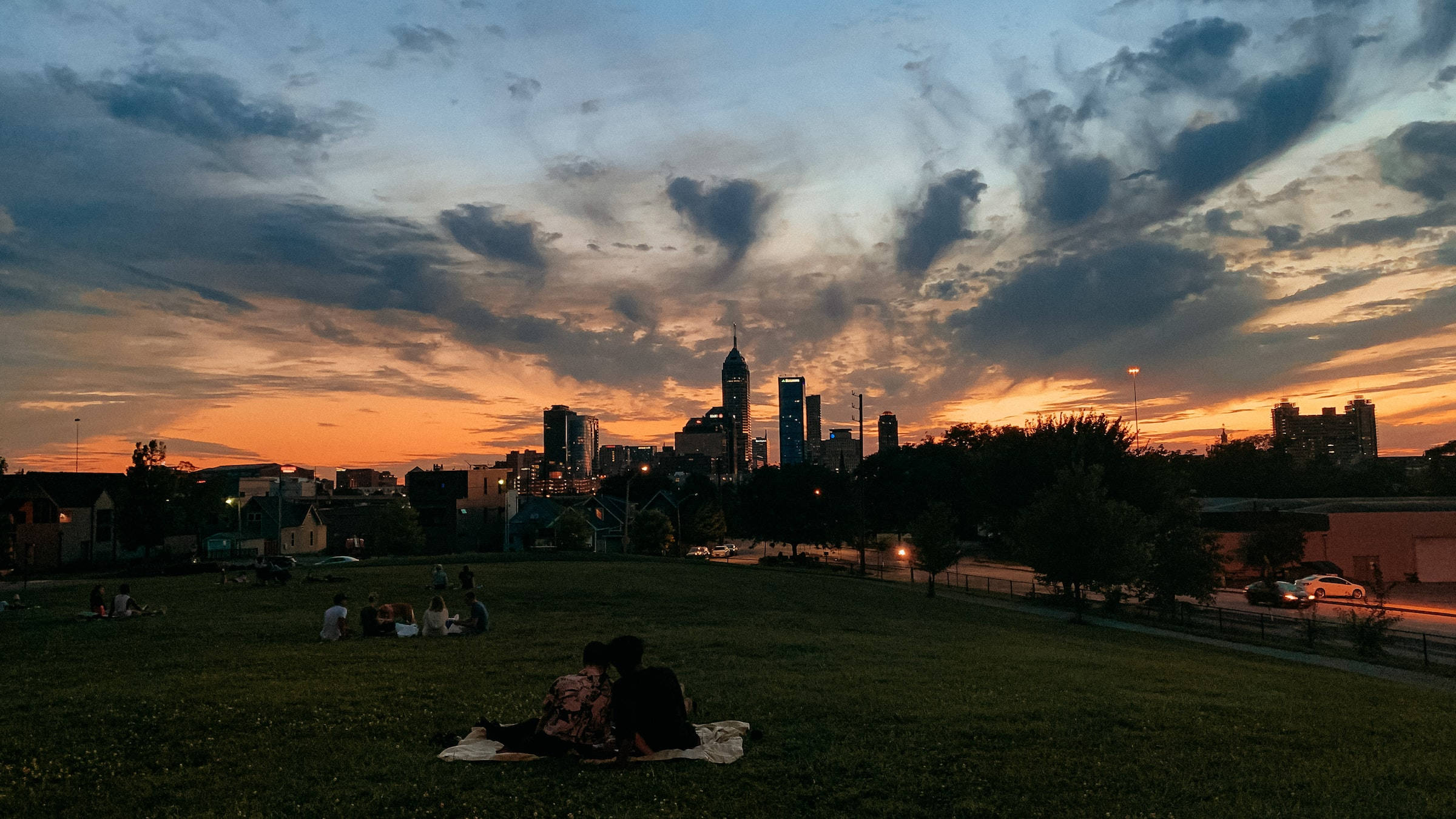 Indianapolis, sunset, grassy hill, Full HD Desktop Wallpaper