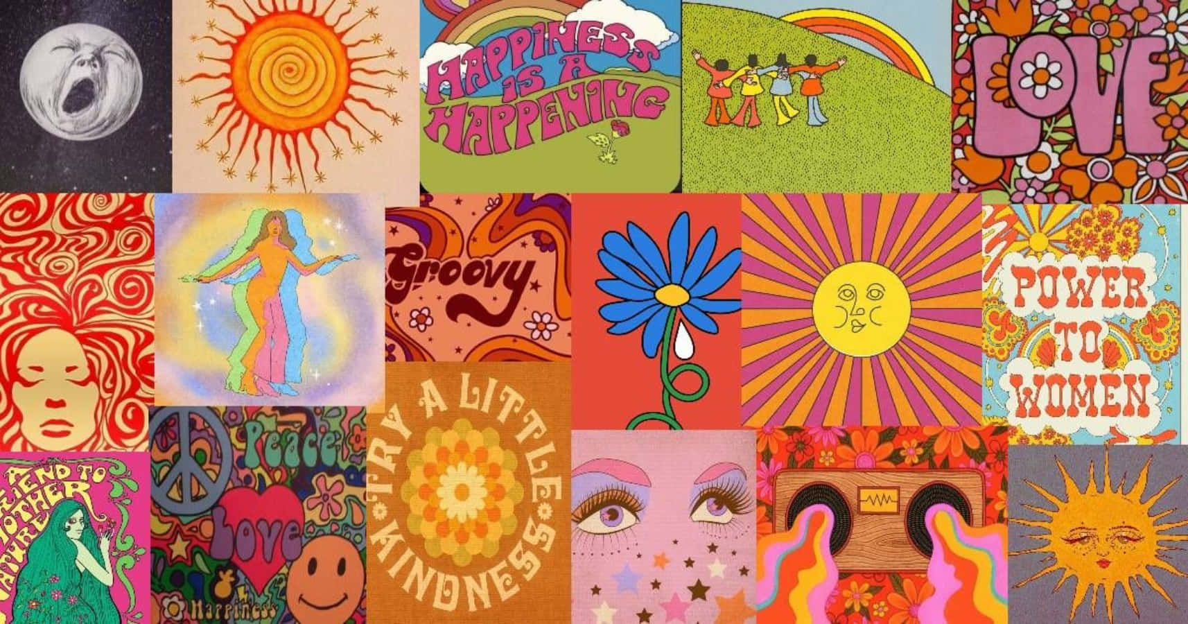 1960s counterculture art, suns, peace signs, HD Desktop Wallpaper