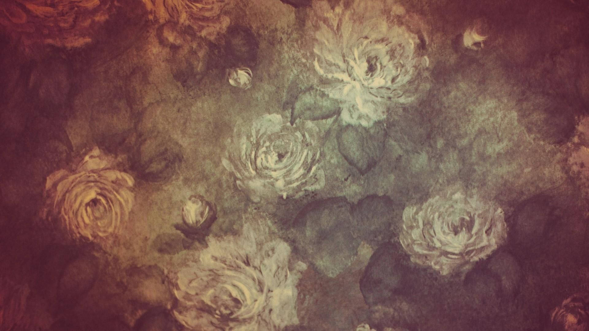 vintage artwork, roses, muted earth tones, Full HD Desktop Wallpaper