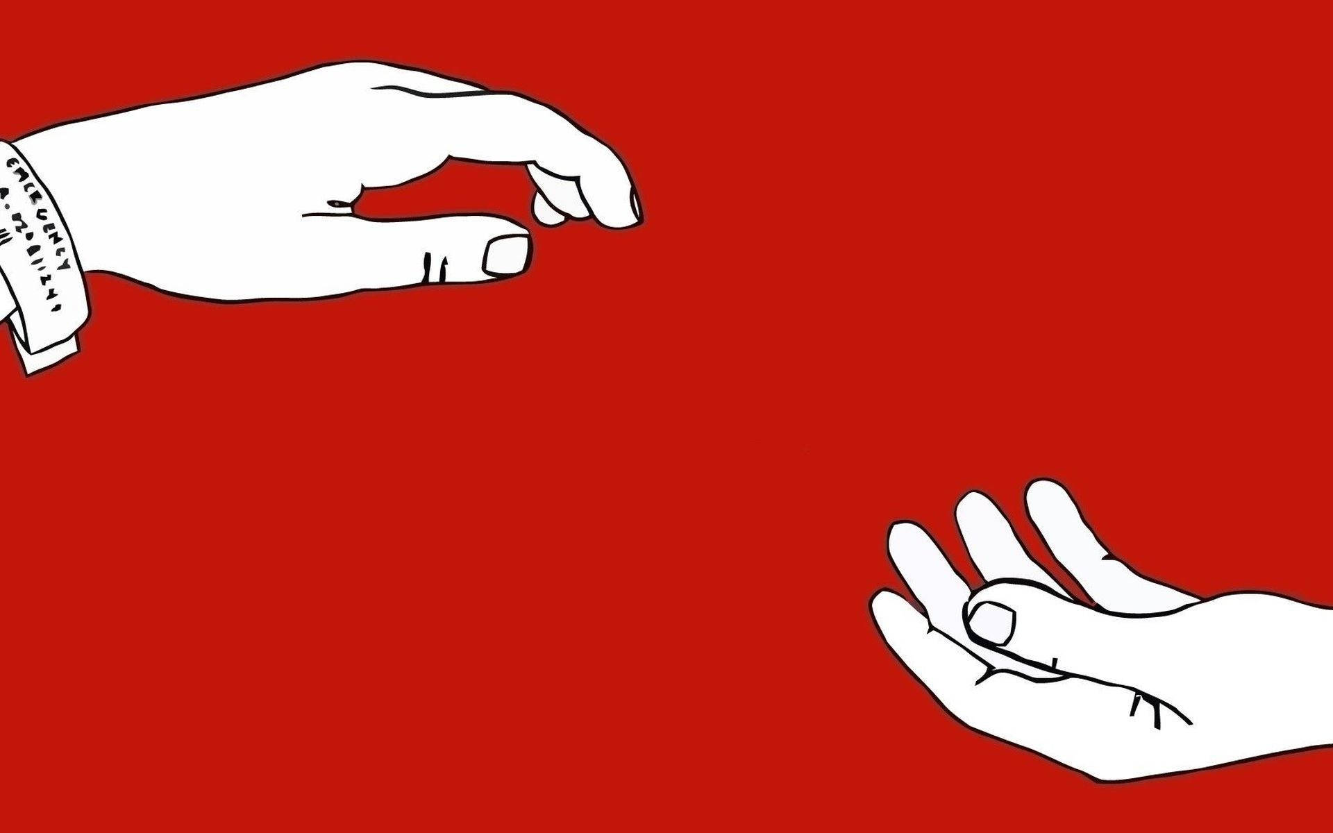 Indie Aesthetic Laptop, red background, minimalist white hands, Full HD Desktop Wallpaper