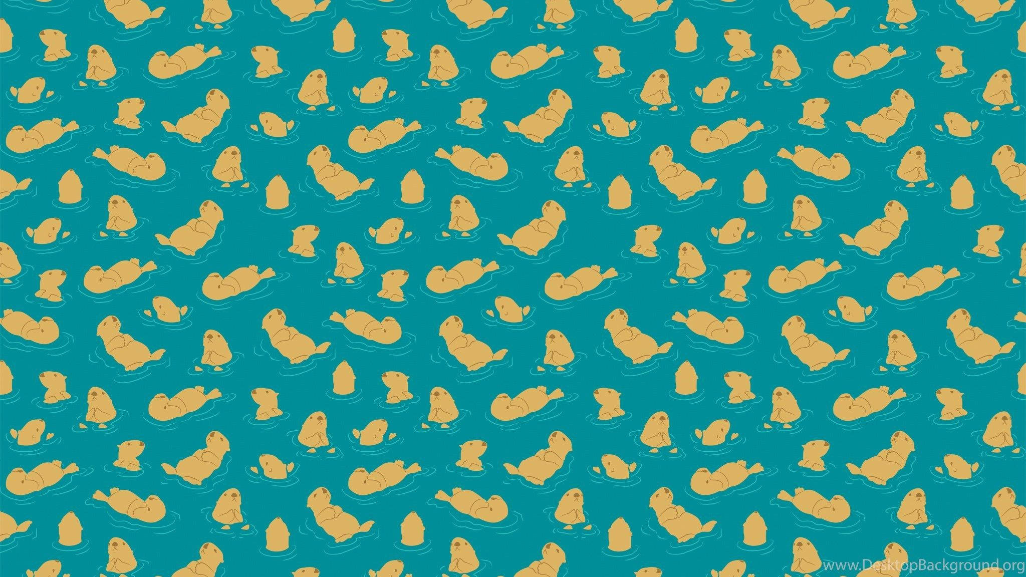 indie aesthetic laptop, otter pattern, yellow cartoon beavers, Full HD Desktop Wallpaper