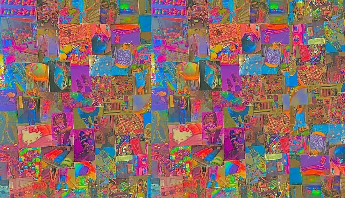 colorful collage, cartoon scenes, characters, SD Desktop Wallpaper