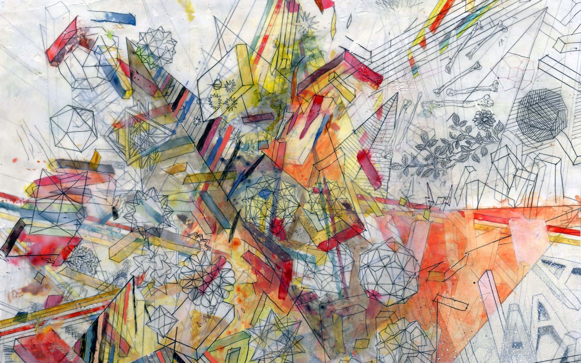Indie Aesthetic PC, geometric doodles, red orange yellow and blue, Full HD Desktop Wallpaper