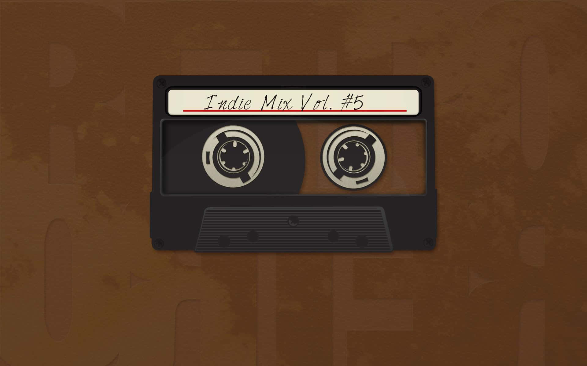 Indie Mix Vol. #5, vintage black cassette tape, textured brown background, Full HD Desktop Wallpaper