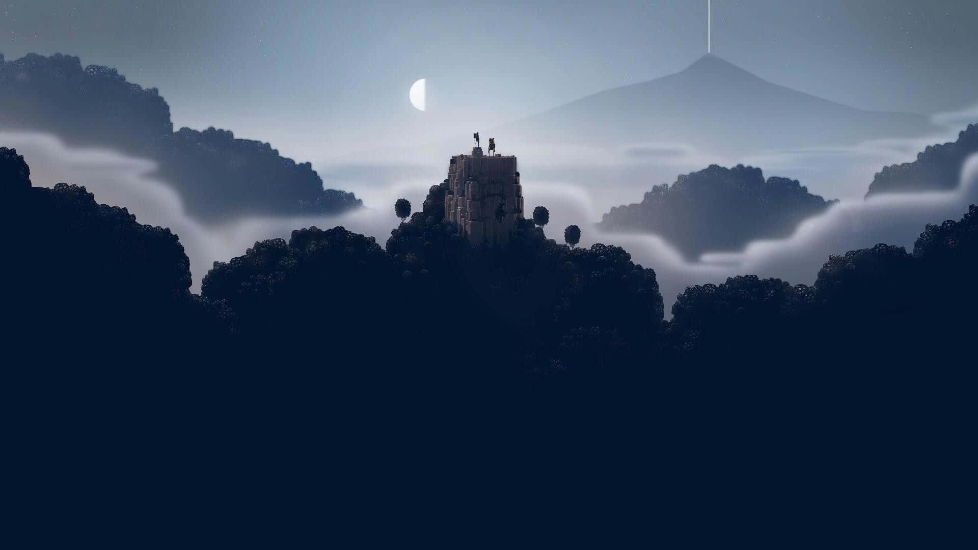 Indie Aesthetic PC, castle, misty mountain peak, Full HD Desktop Wallpaper