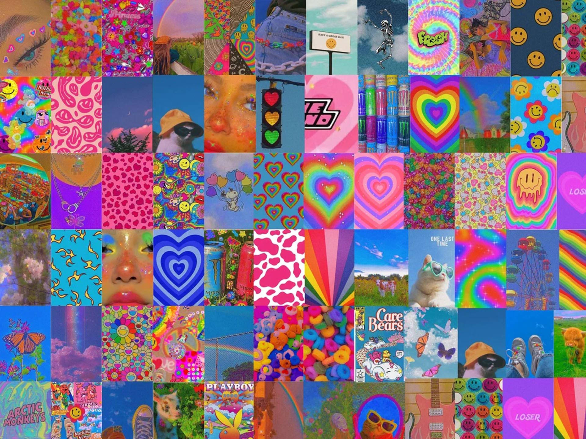 girly indie aesthetic, pop art squares, hearts, Full HD Desktop Wallpaper