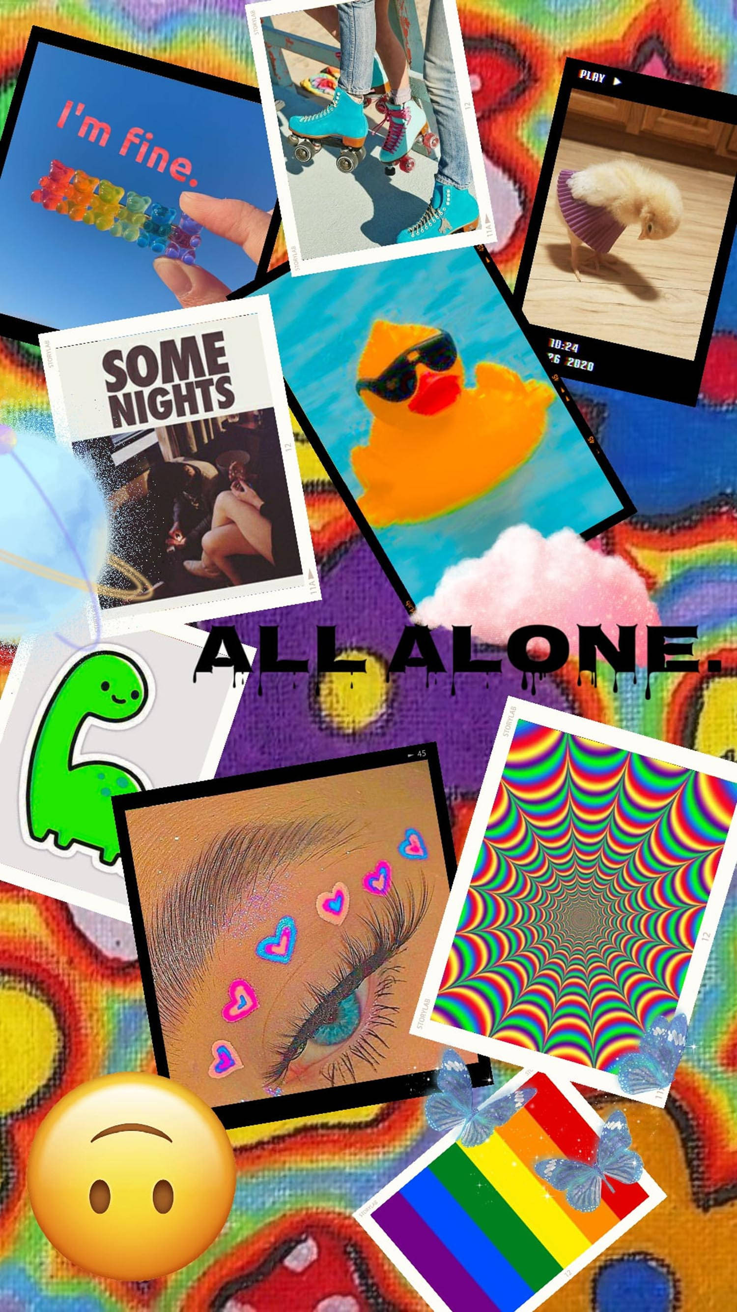 rubber duck sunglasses, rainbow patterns, sad emoji, 2K Phone Wallpaper