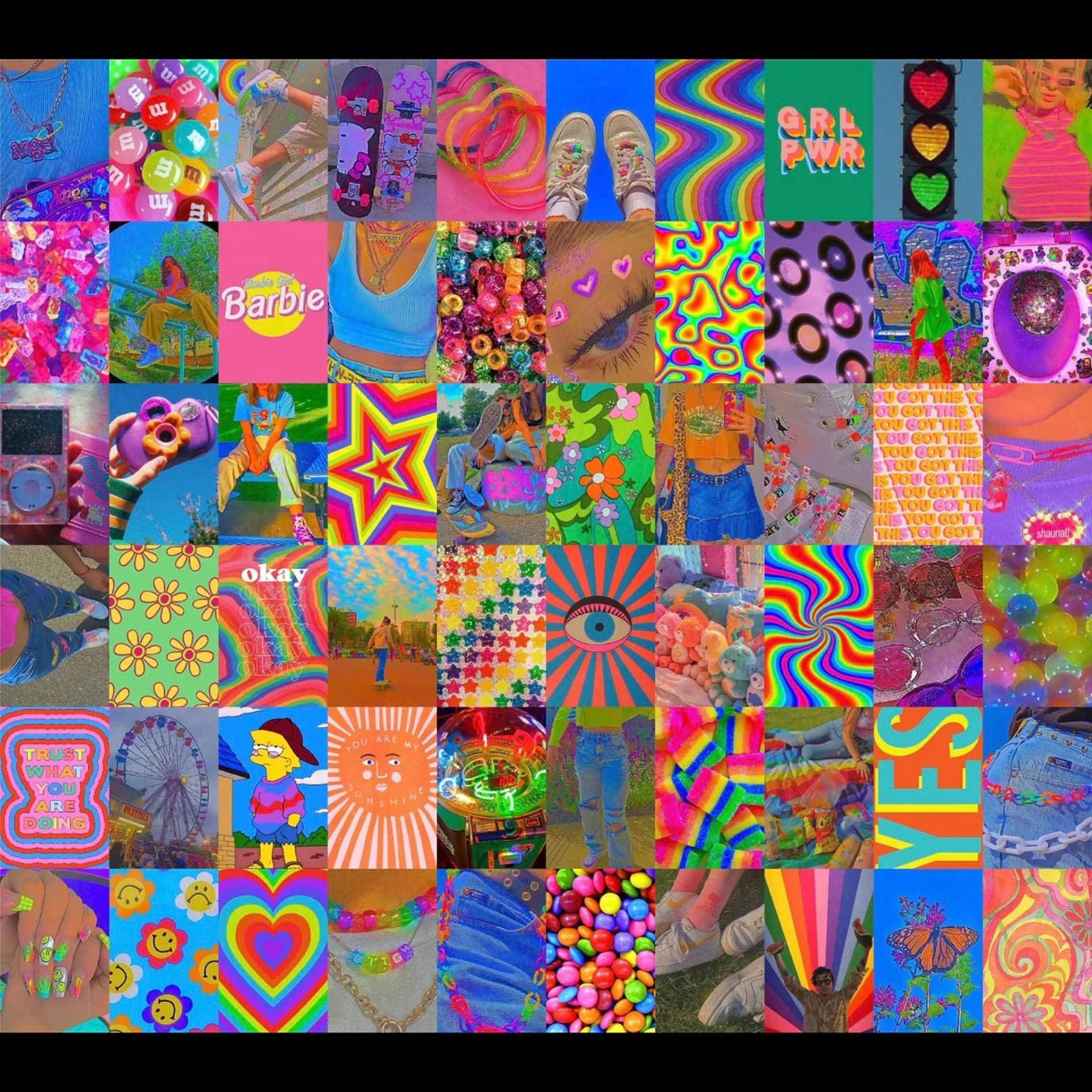 Chromatic Indie Aesthetic, 90s nostalgia, neon patterns, Full HD Desktop Wallpaper