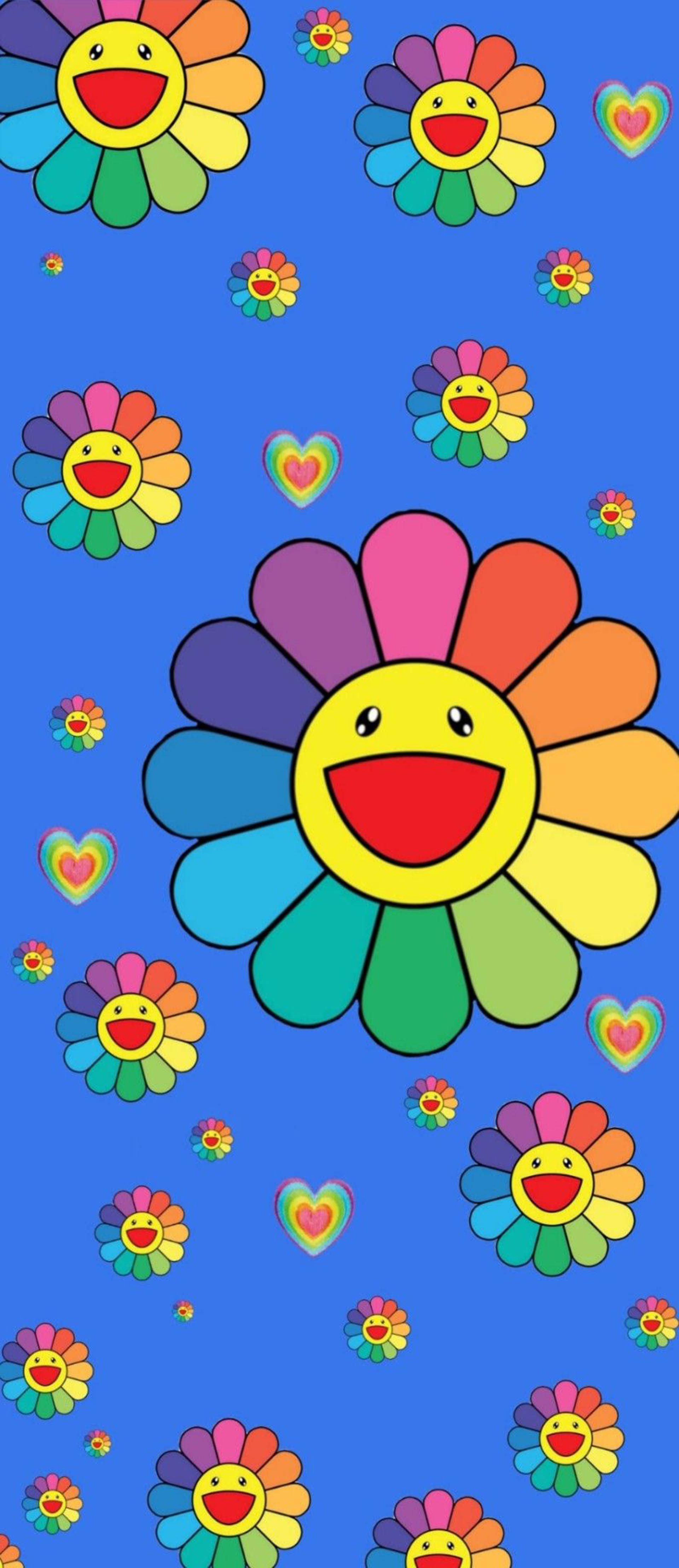 Indie Aesthetic, smiling flower, rainbow-colored, 4K Phone Wallpaper