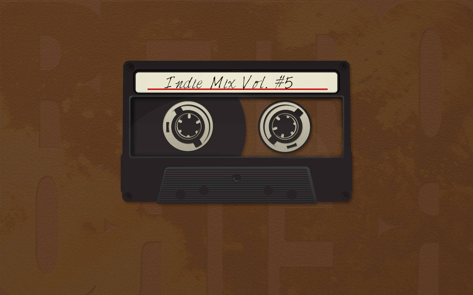 Indie Mix Vol. #5, vintage black cassette tape, textured brown background, Full HD Desktop Wallpaper
