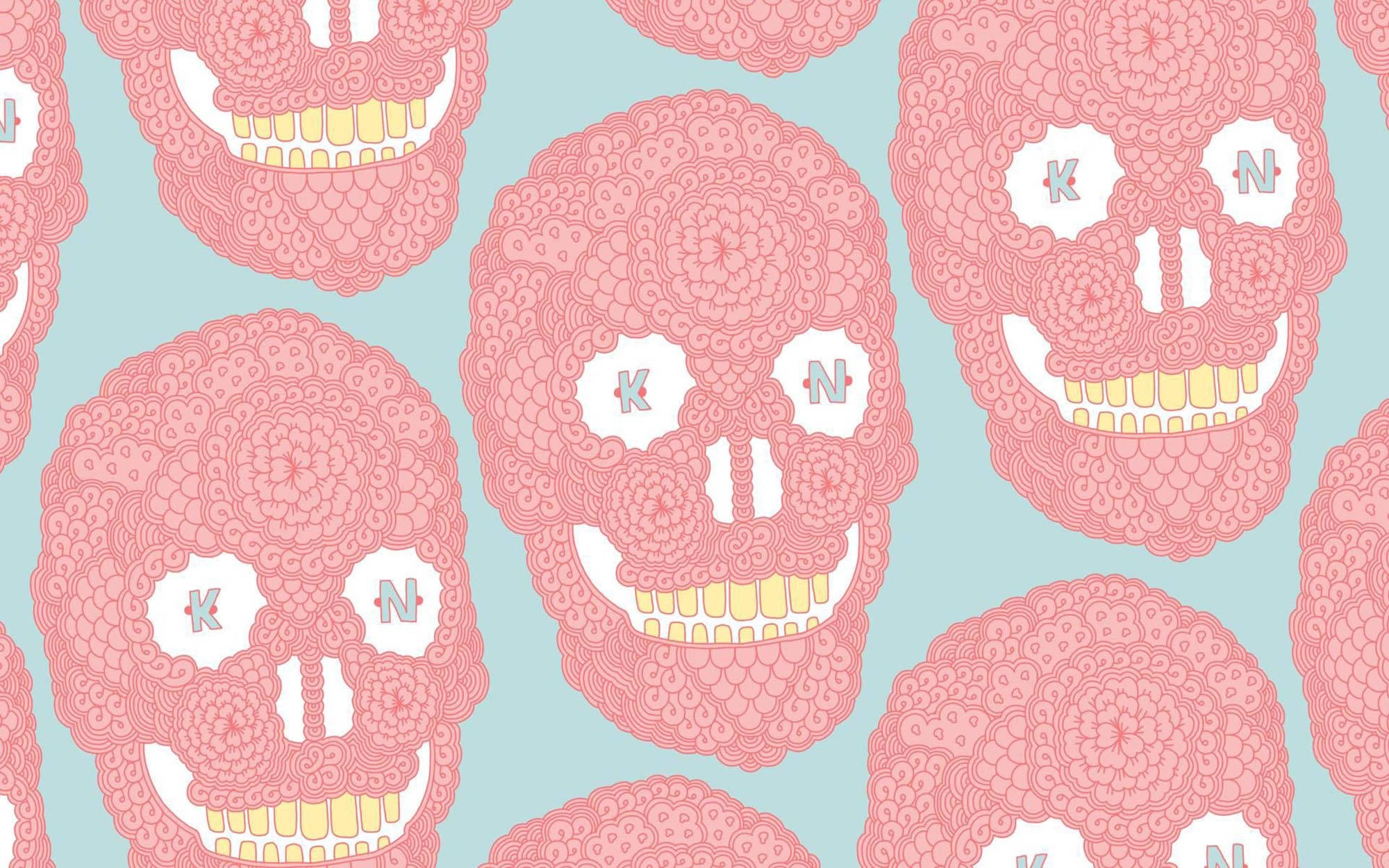 Indie Aesthetic Skull, pink ornate sugar skulls, K and N eyes, Full HD Desktop Wallpaper