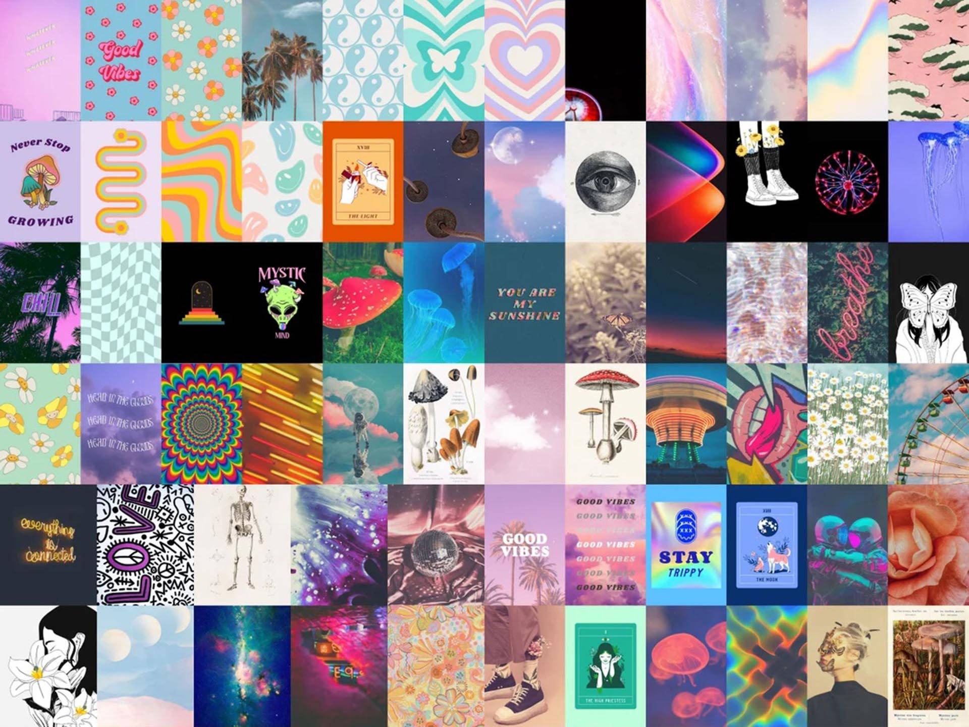 Indie Aesthetic, psychedelic patterns, tropical scenes, Full HD Desktop Wallpaper