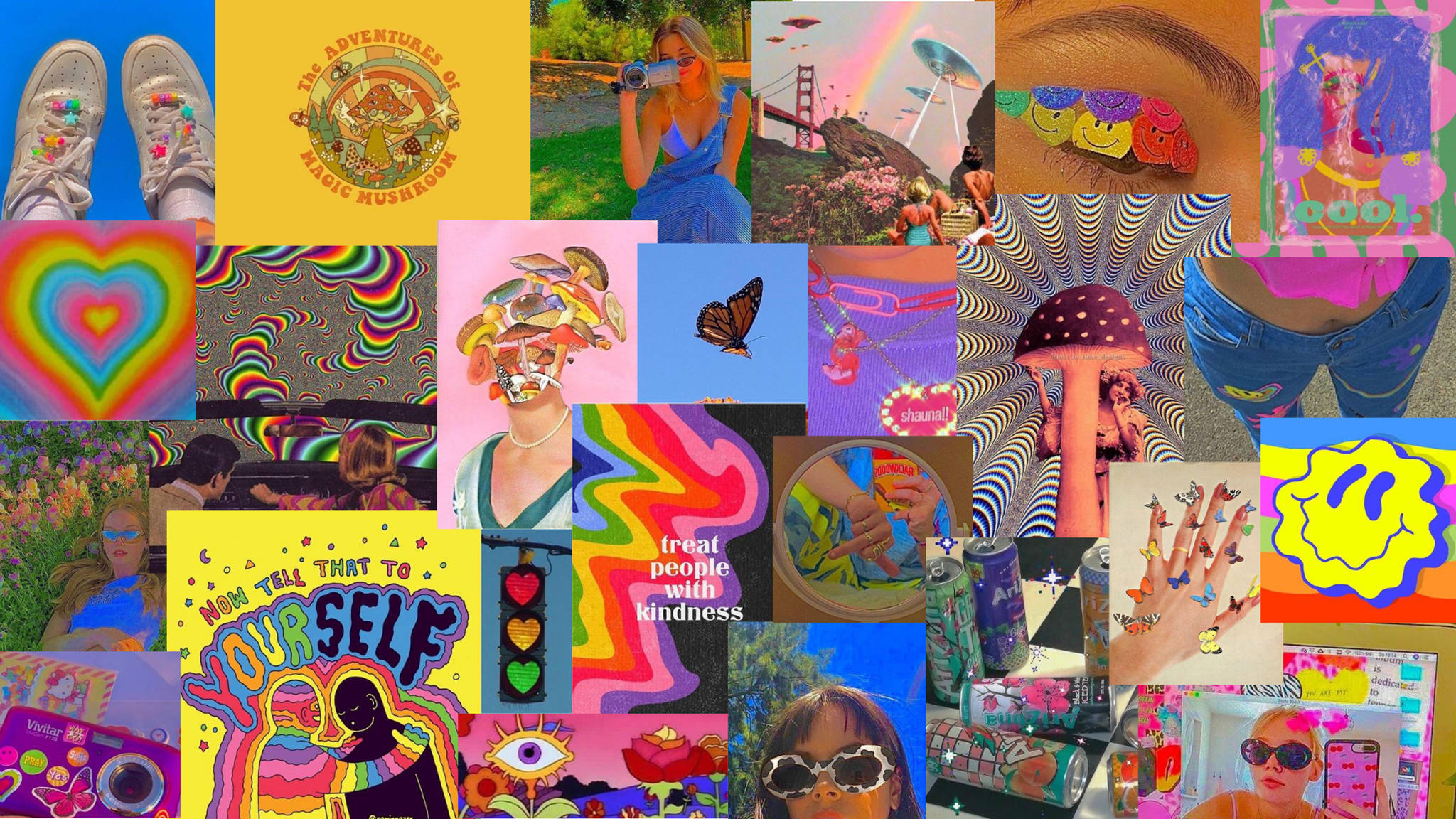 psychedelic collage, surreal pop art, mushrooms, Full HD Desktop Wallpaper