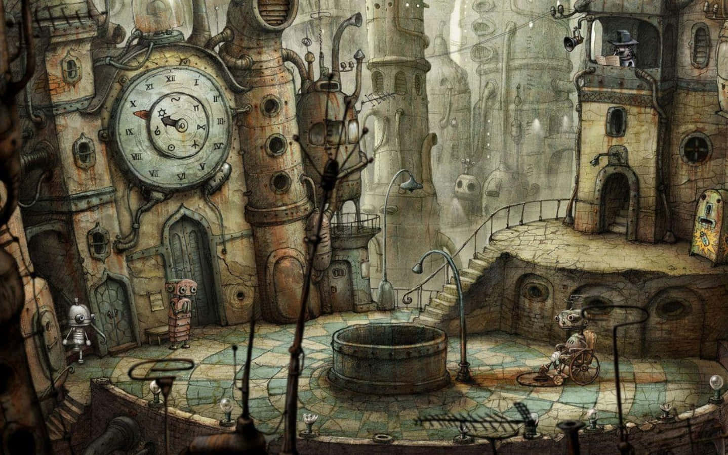 Indie Desktop, steampunk cityscape, clockwork towers, HD Desktop Wallpaper