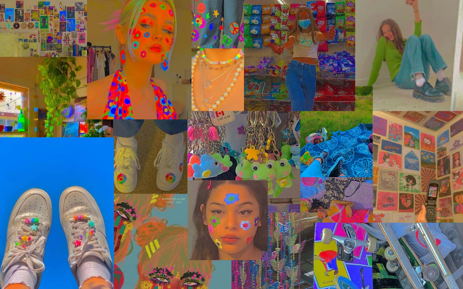 Indie Aesthetic Desktop, vibrant collage, youthful pop culture moments, HD Desktop Wallpaper