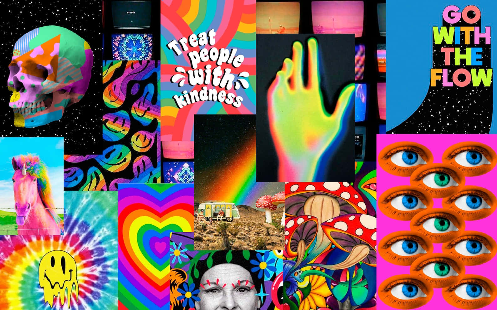 Indie Desktop, rainbow hearts, skulls, HD Desktop Wallpaper
