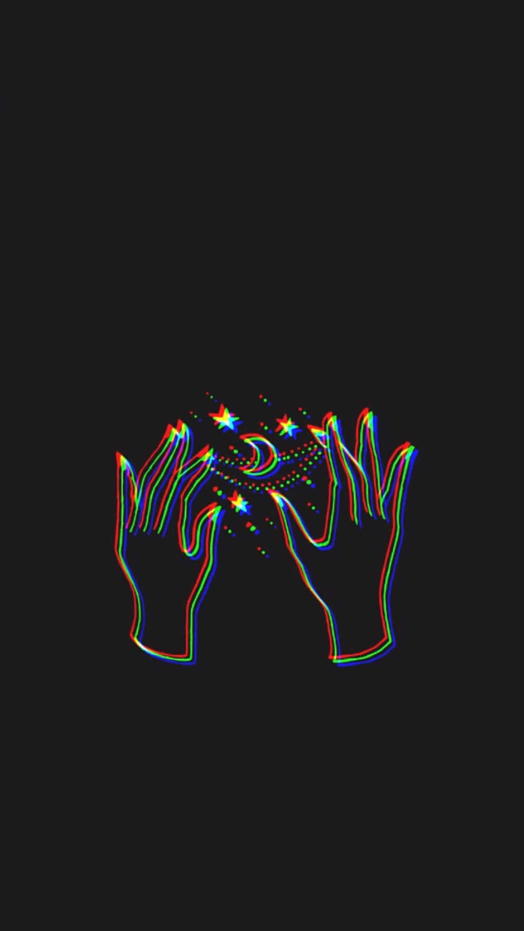 iPhone, rainbow glitch effects, glowing stars, Full HD Phone Wallpaper