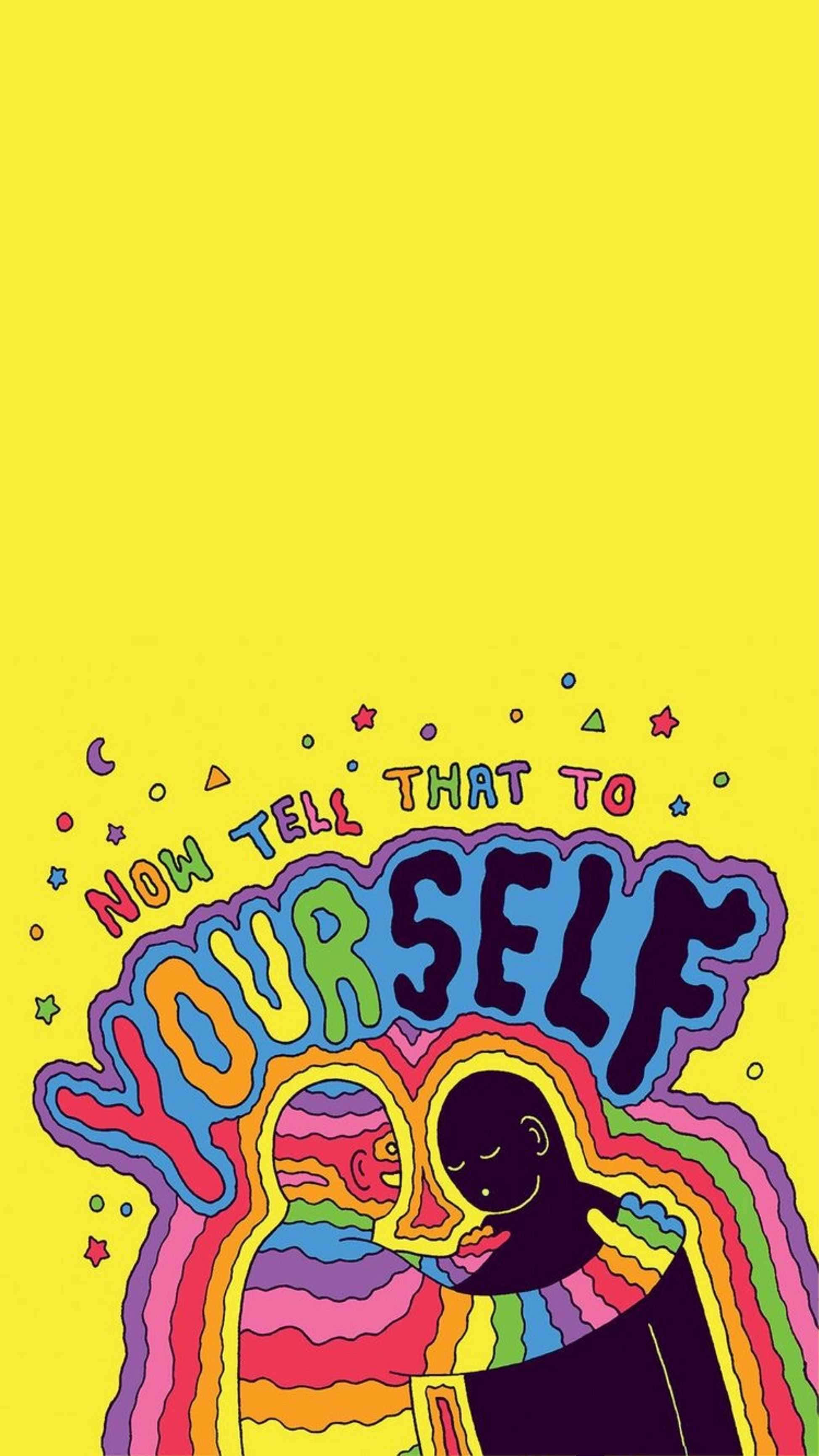 Indie iPhone, yellow background, black figure, 2K Phone Wallpaper