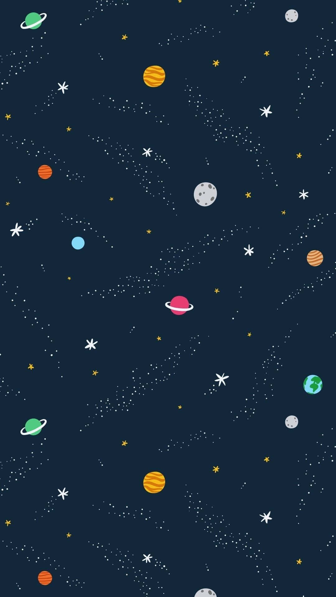 Indie iPhone, cartoon galaxy, colorful planets, Full HD Phone Wallpaper