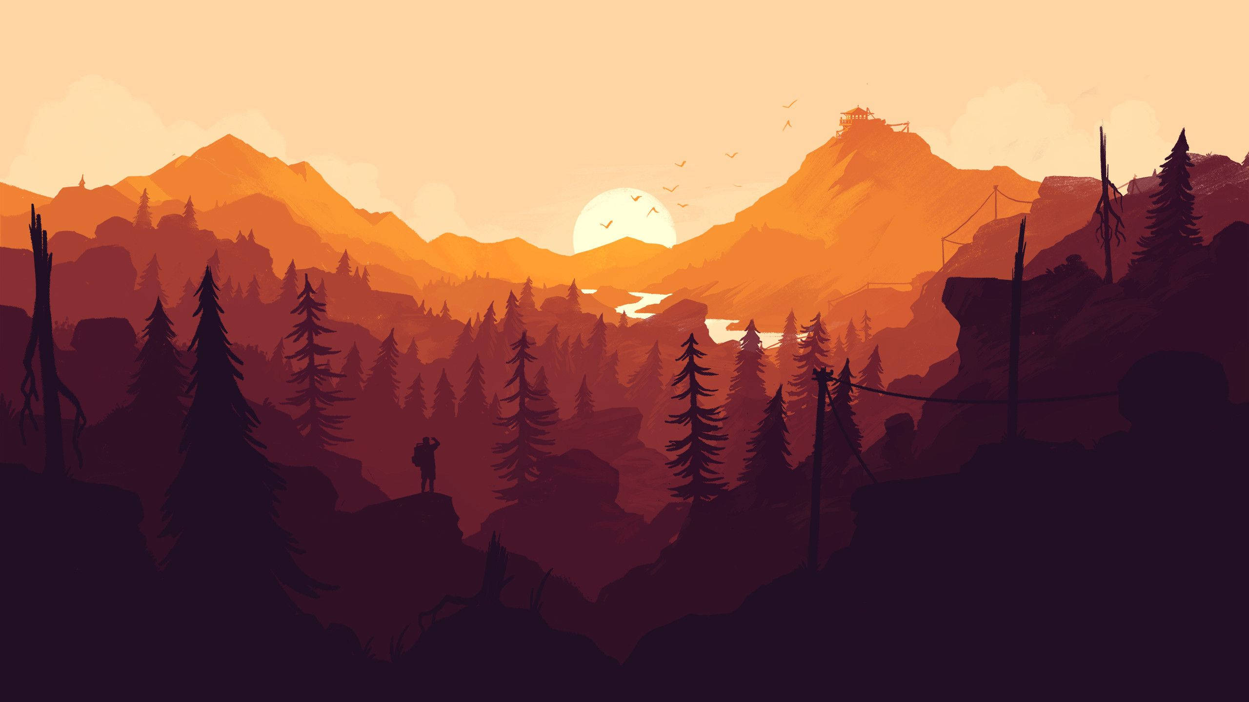 orange sunset, mountain valley, cliff, 2K Desktop Wallpaper