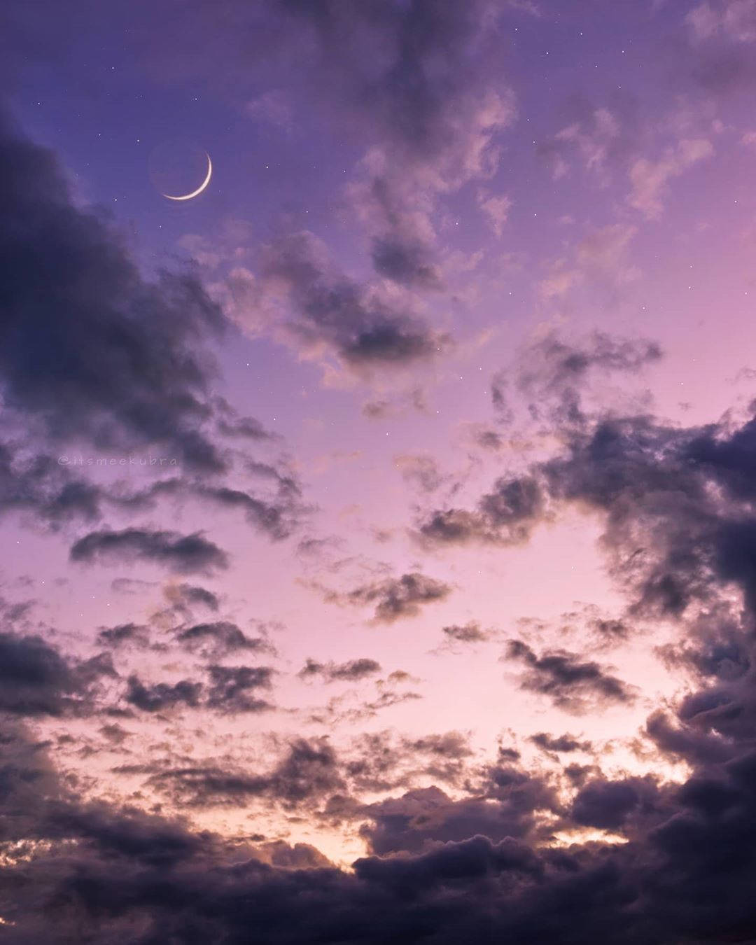 lavender sunset, crescent moon, lavender, HD Phone Wallpaper
