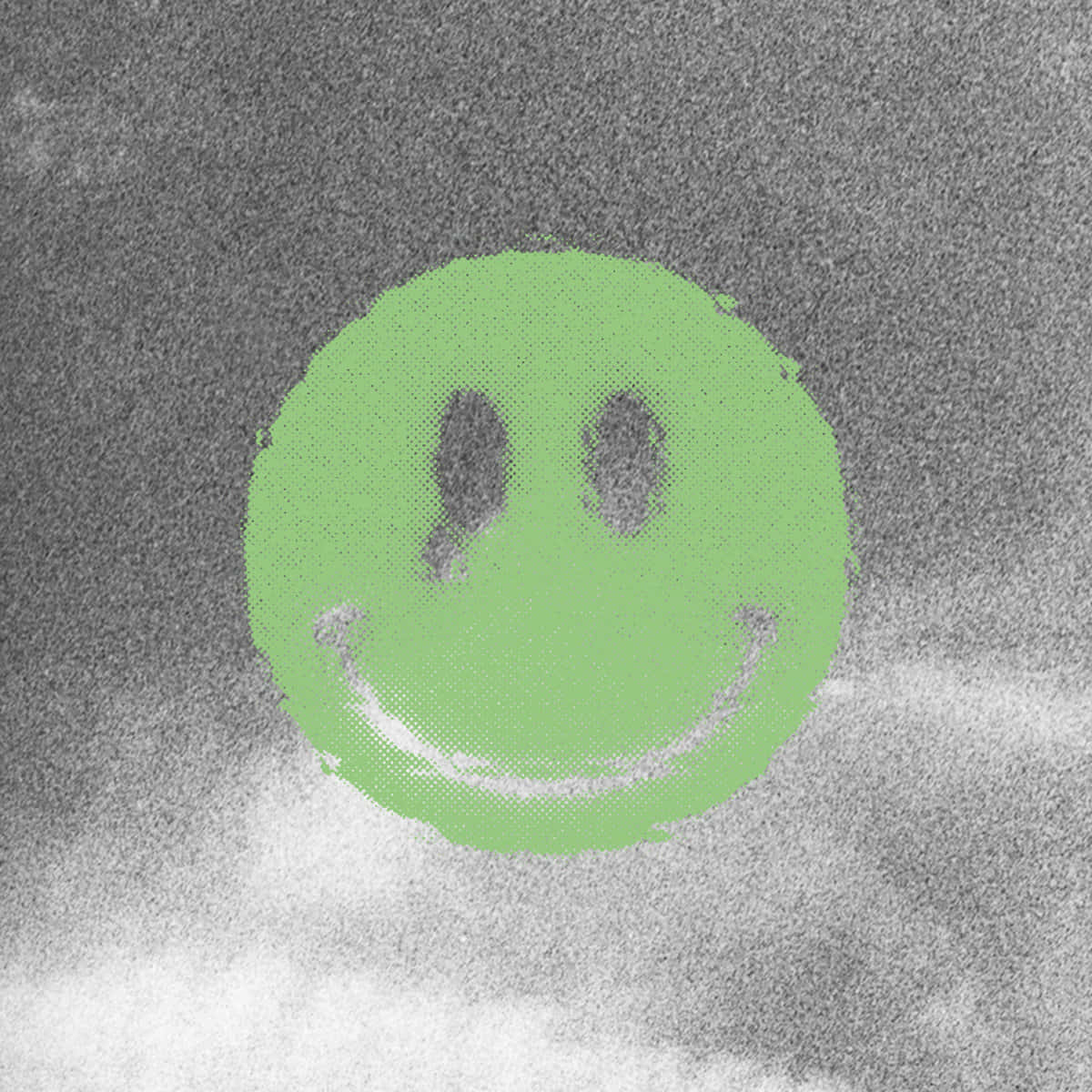 green smiley face, halftone dots, grainy gray background, SD Desktop Wallpaper