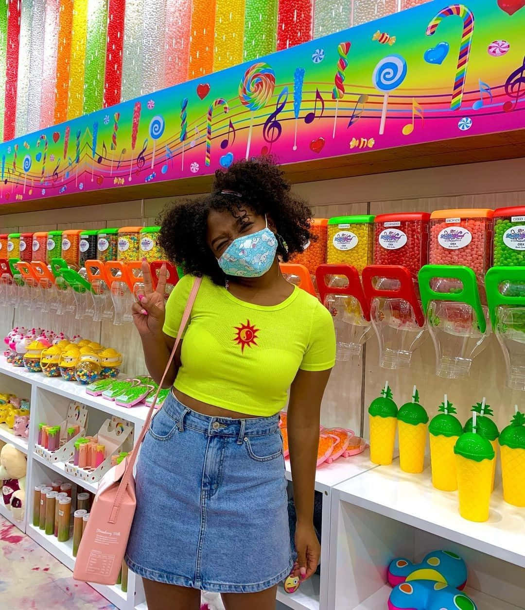 colorful candy shop, rainbow decorations, giant lollipop displays, SD Phone Wallpaper